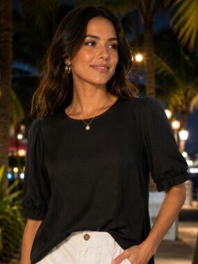 Tulip B Womens Black Puff Sleeve Blouse Sheer NWT lightweight